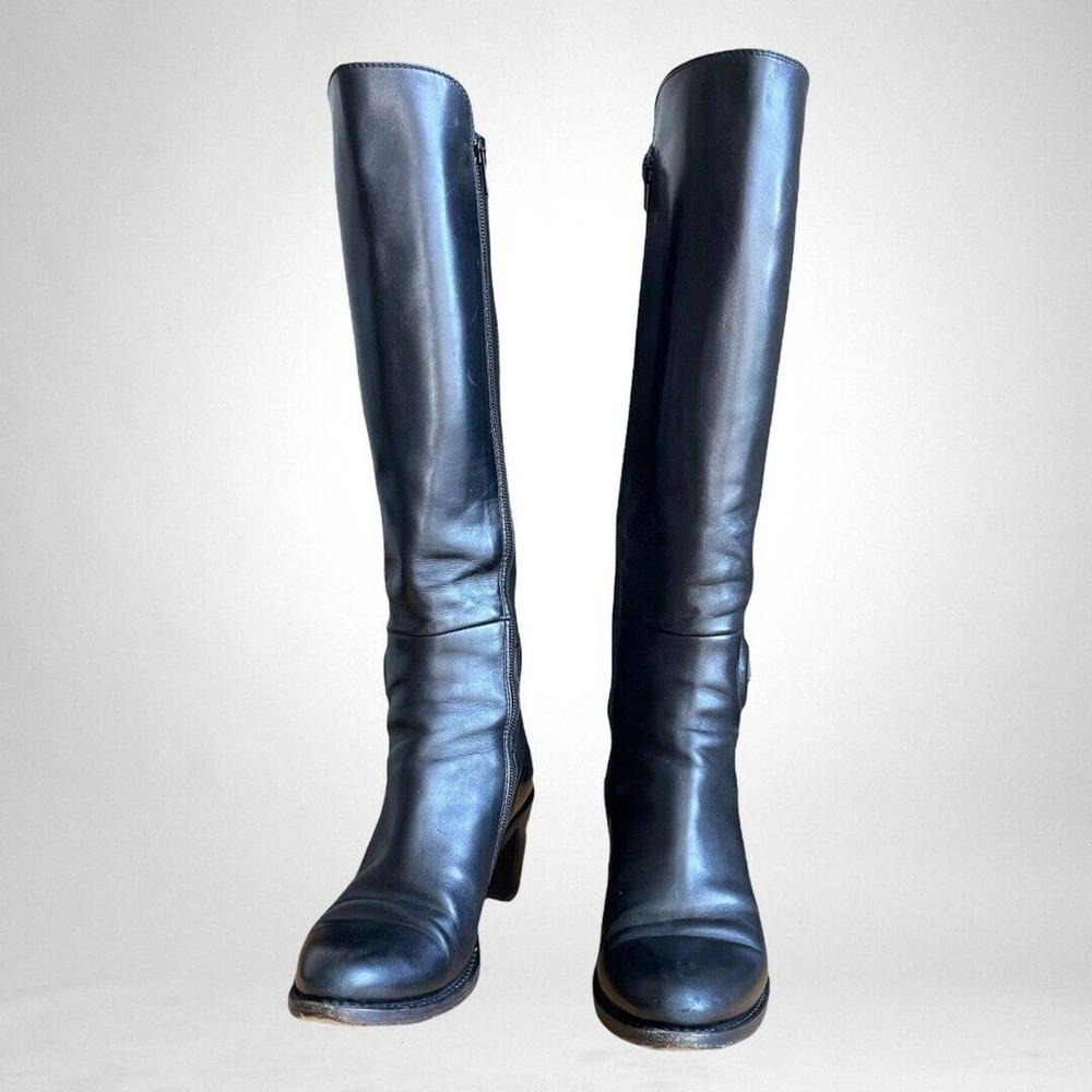AGL Atillio Leombruni tall black leather heeled boot size 6.5 36.5 Made in Italy